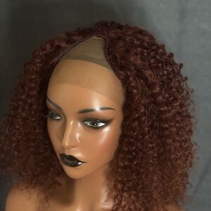 Kinky Curly Brown Lace Front U Curved Part Wig(hand sew-in) by me 14inch